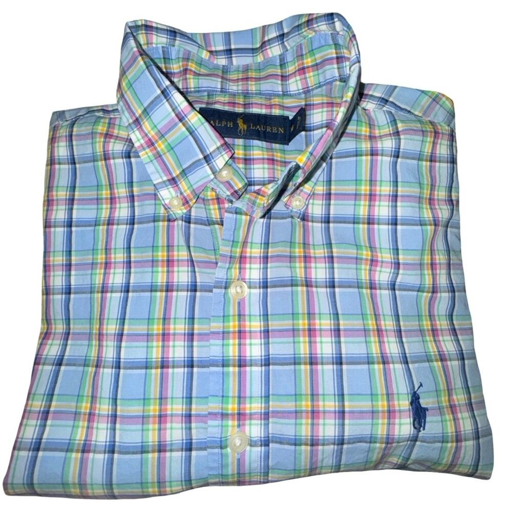 Polo Ralph Lauren Blue Plaid Shirt Classic Button Down Long Sleeve Cotton, Sz M